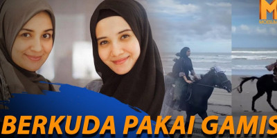 Shireen dan Zaskia Sungkar Berkuda Pakai Gamis